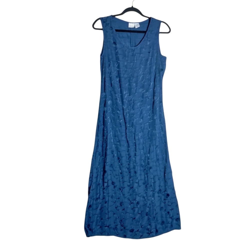 Vintage‎ Merona Womens Large Blue Floral Jacquard Rayon Sleeveless Maxi Dress